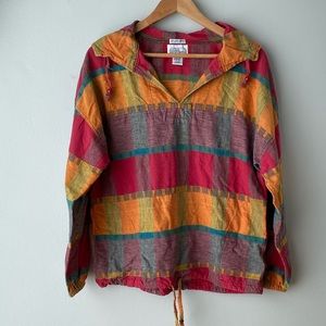 Vintage Hooded Long Sleeve Multi Color Shirt Drawstring Bottom